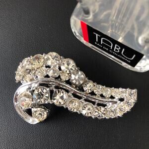 Vintage Rhinestone Leaf Brooch Pin